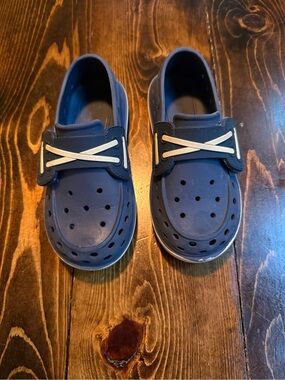 Kids Sperry Navy Slip-On Water Boat Shoes with White Accent